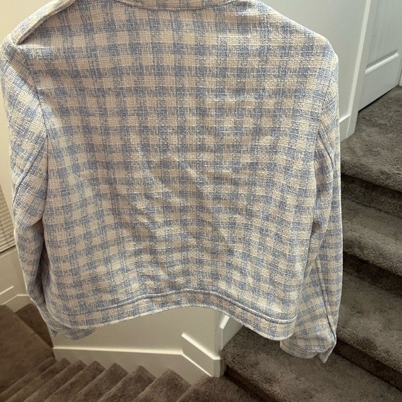 Zara NEW Textured Blue Gingham Blazer Jacket Sz Medium - Picture 10 of 10
